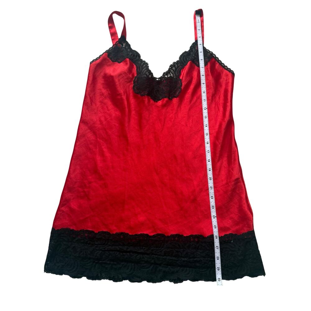 VINTAGE Red with Black Lace Lingerie Slip Nightgown | Size M - Picture 6 of 8